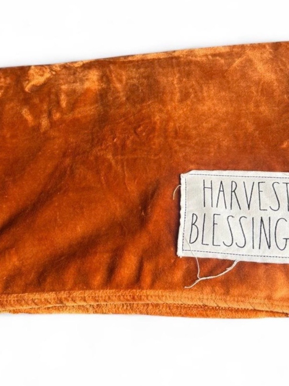 Rae Dunn Brown fall Plush Throw blanket harvest a blessings, patch, cozy holiday - Picture 7 of 7